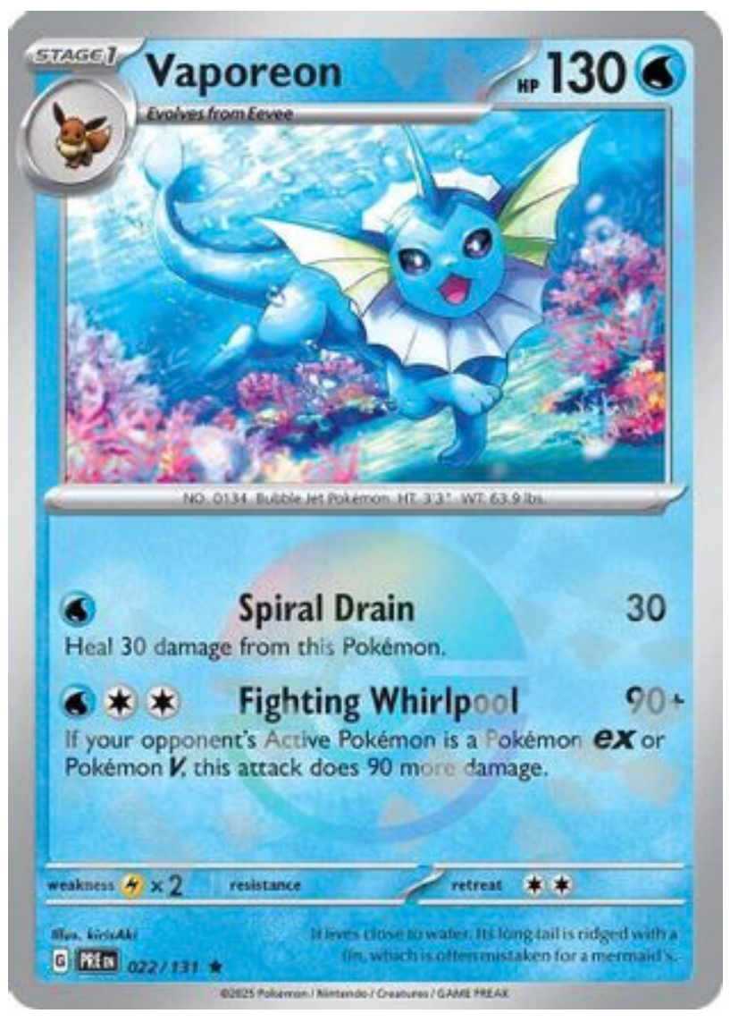 VAPOREON (POKE BALL PATTERN) (22) RARE CLASSIC HOLOFOIL